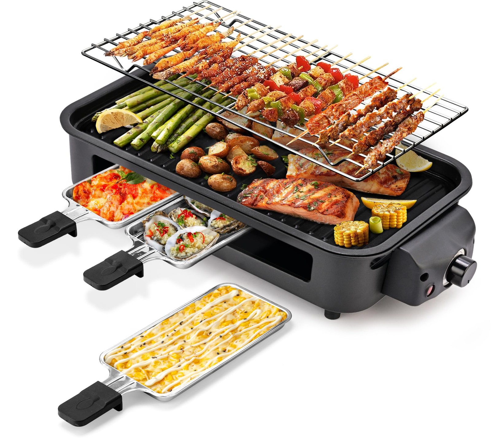 Electric Indoor Grill,2 in 1 Indoor Grills for Kitchen with Grill Net & Non-S…