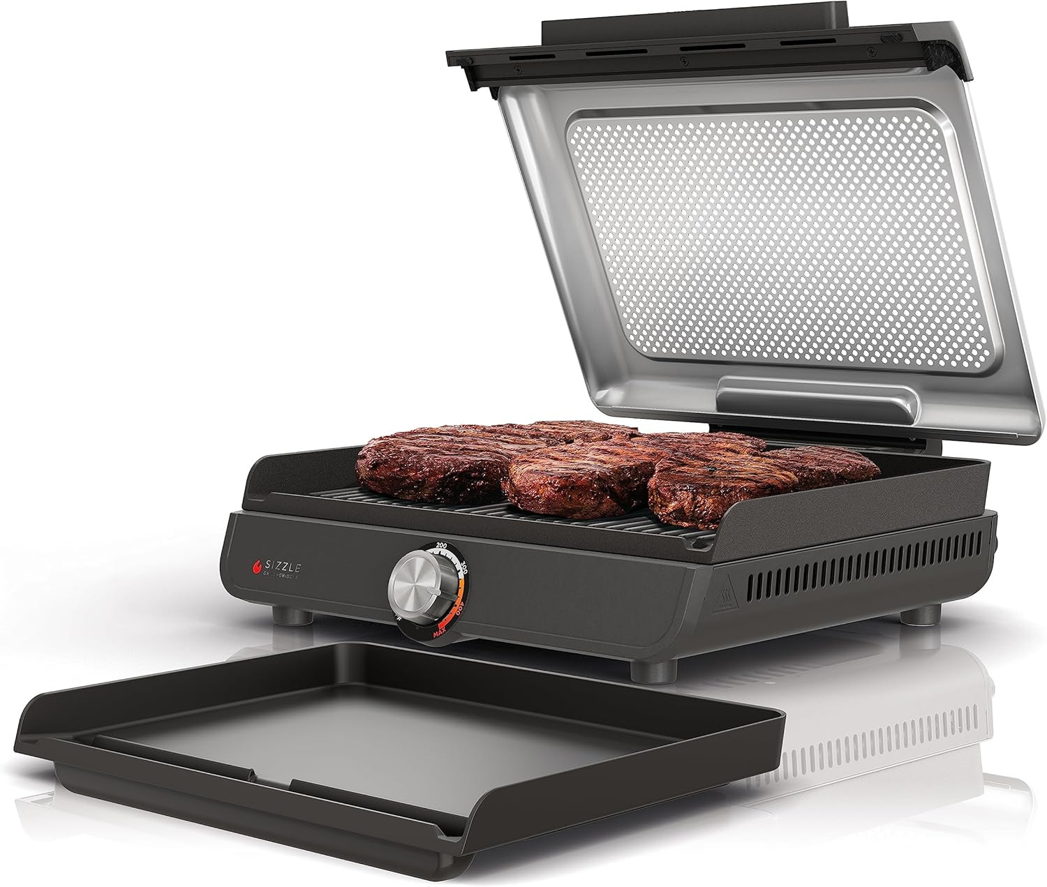 Griddle and Indoor Grill, 14’’, Electric Grill, for Steak, Burgers, Salmon, Vegg