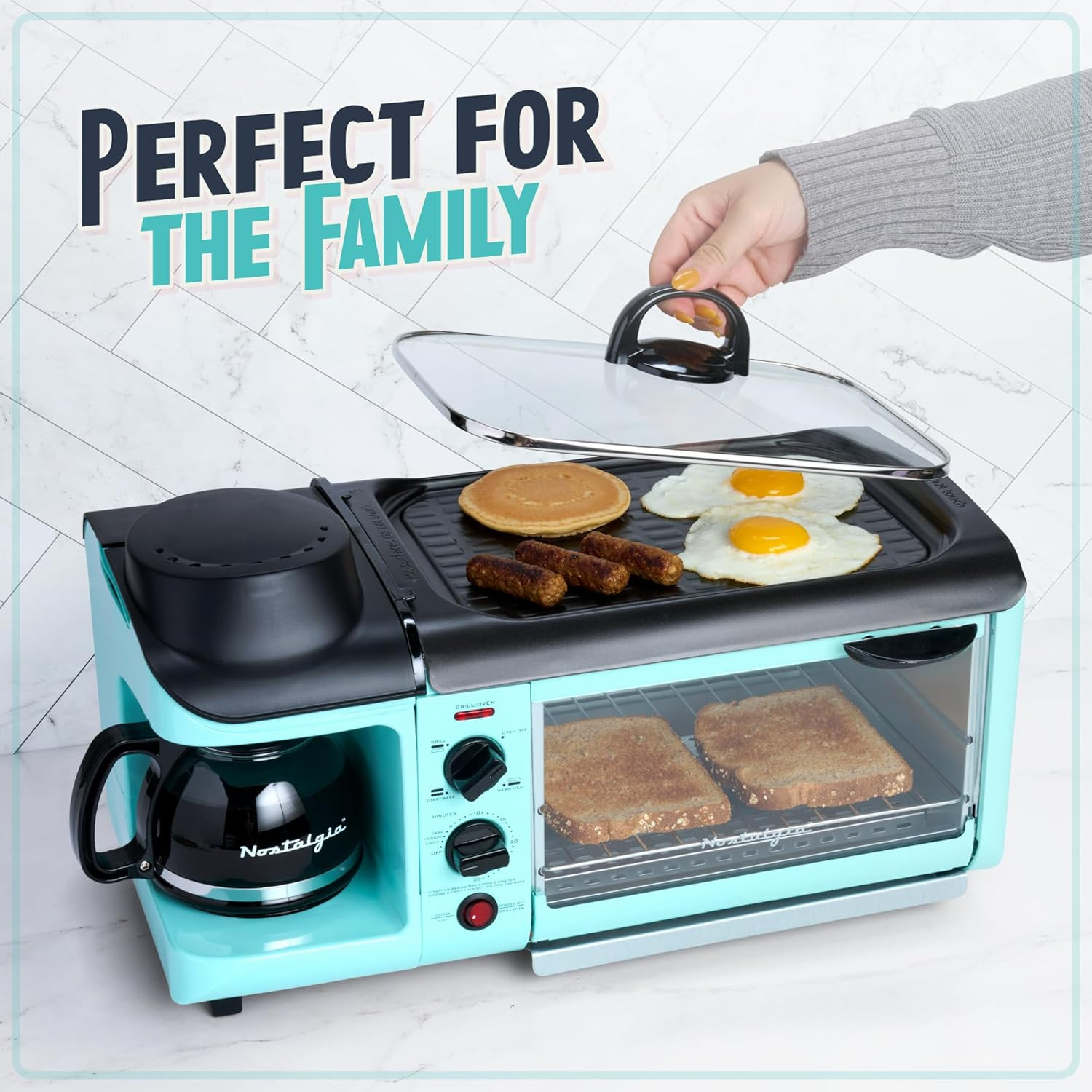 3-In-1 Breakfast Station – Includes Coffee Maker, Non-Stick Griddle, and 4-Slice
