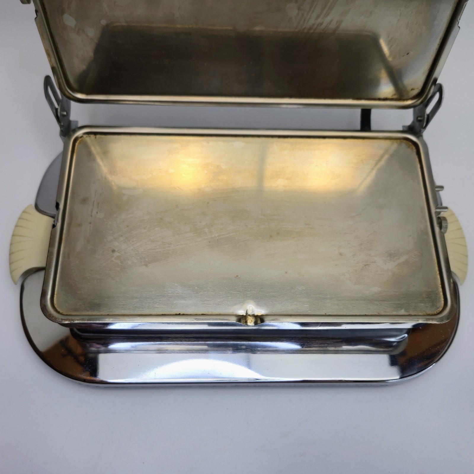 Vintage 1950s Chrome Electric Panini Grill 600W Mid Century Ivory Handles WORKS!