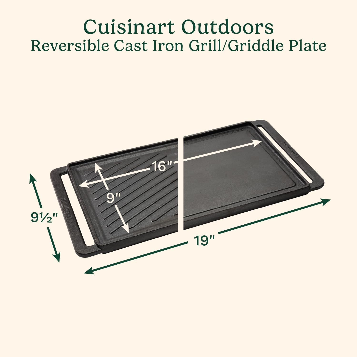 Reversible Cast Iron Grill/Griddle Plate, 15.75” X 9” Pre-Seasoned Cooking Surfa