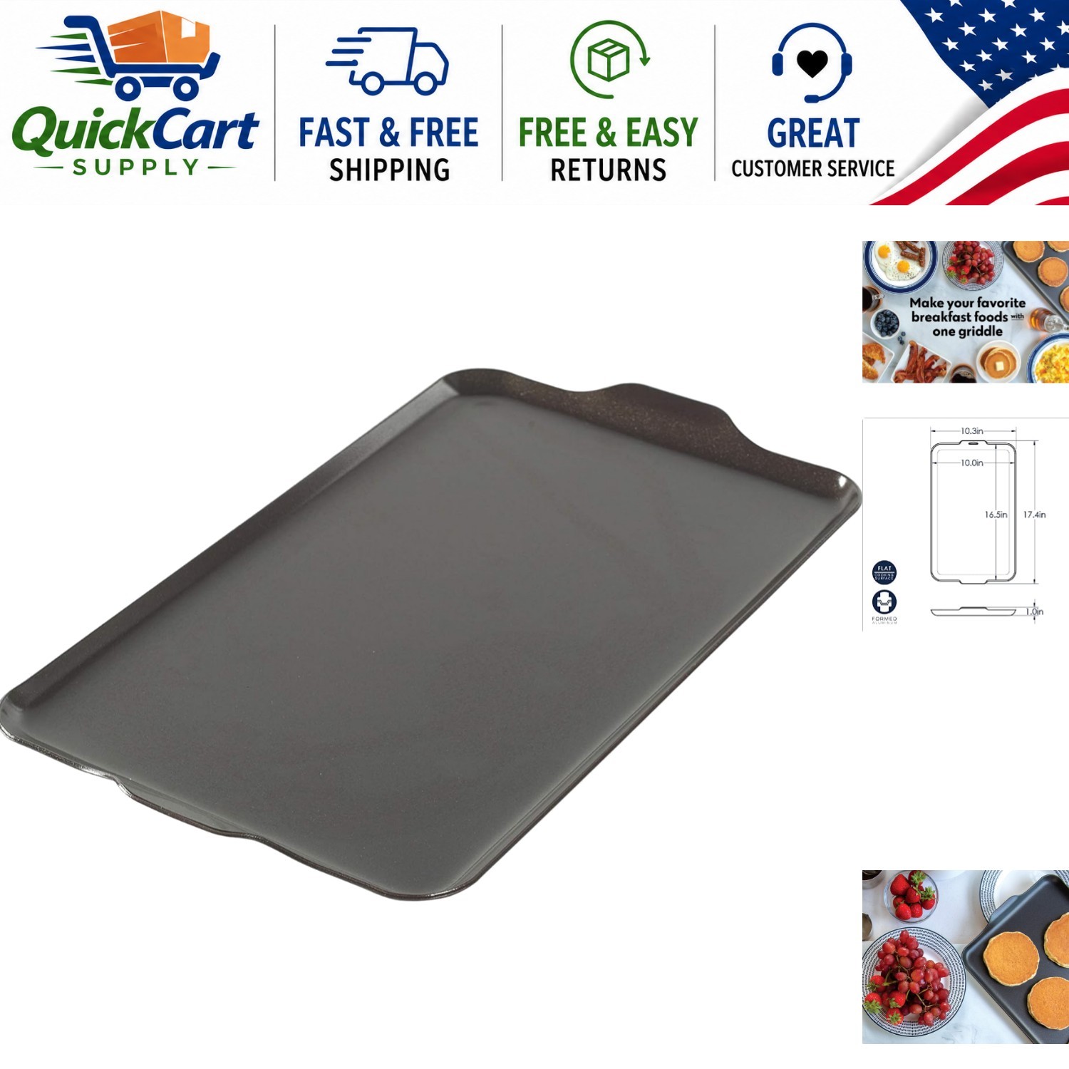 Versatile Two Burner Griddle, 10.3 x 17.4 inches – Lightweight & Easy to Clean