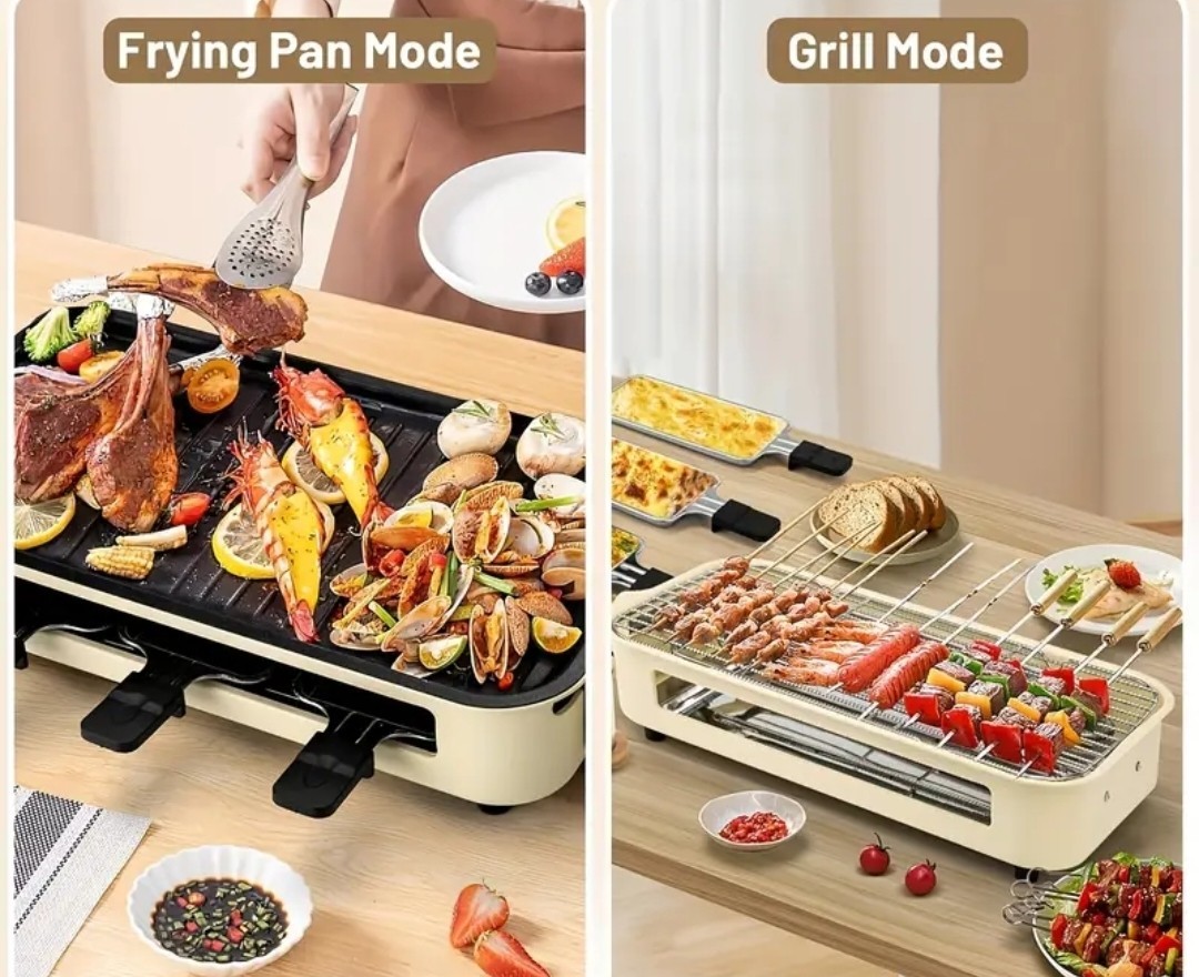 Electric Indoor Grill 2-in-1 Black Smokeless BBQ Nonstick Grill 1700W Home