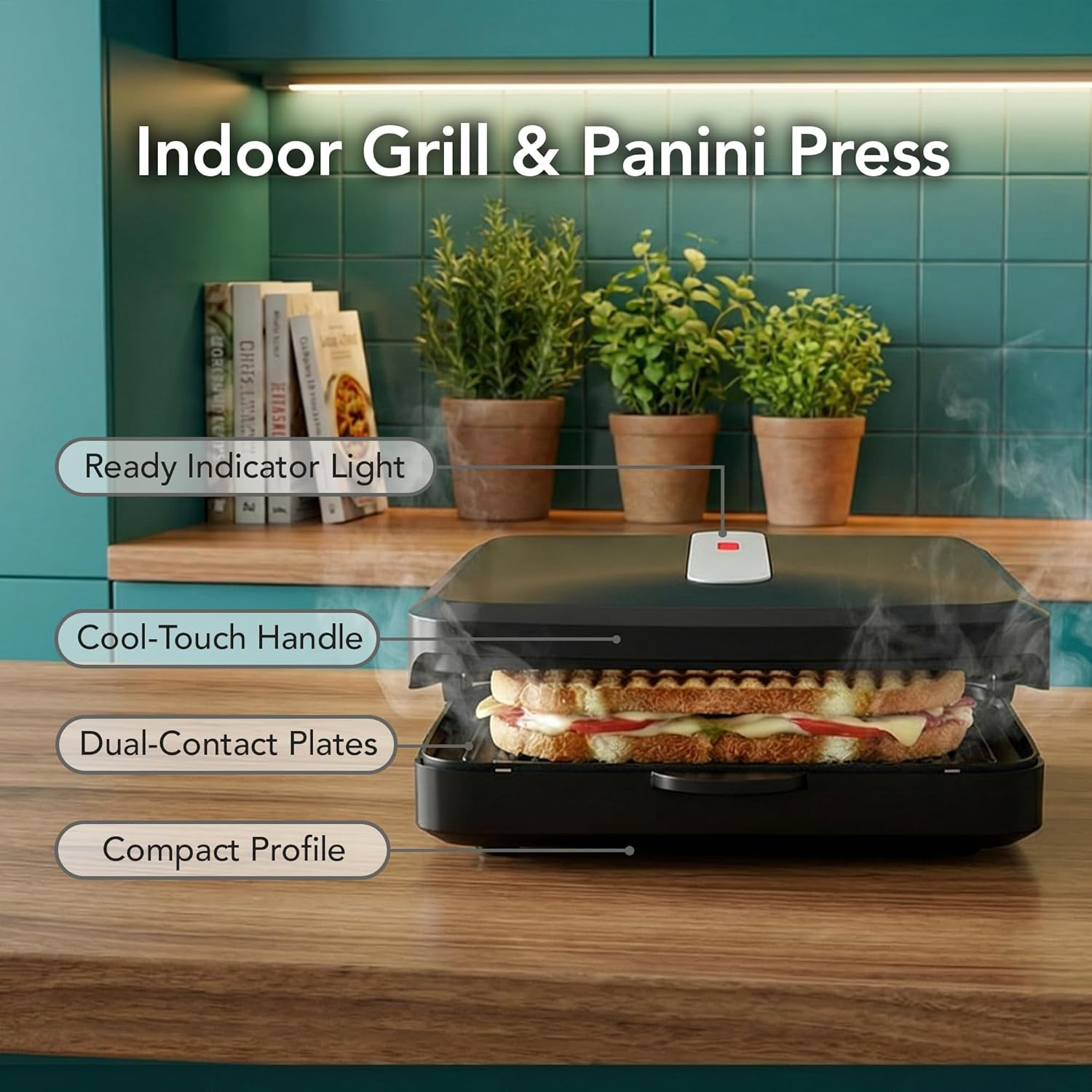 2-Serving Electric Indoor Grill & Panini Press, Black GP222B | 750W Non-Stick Pl