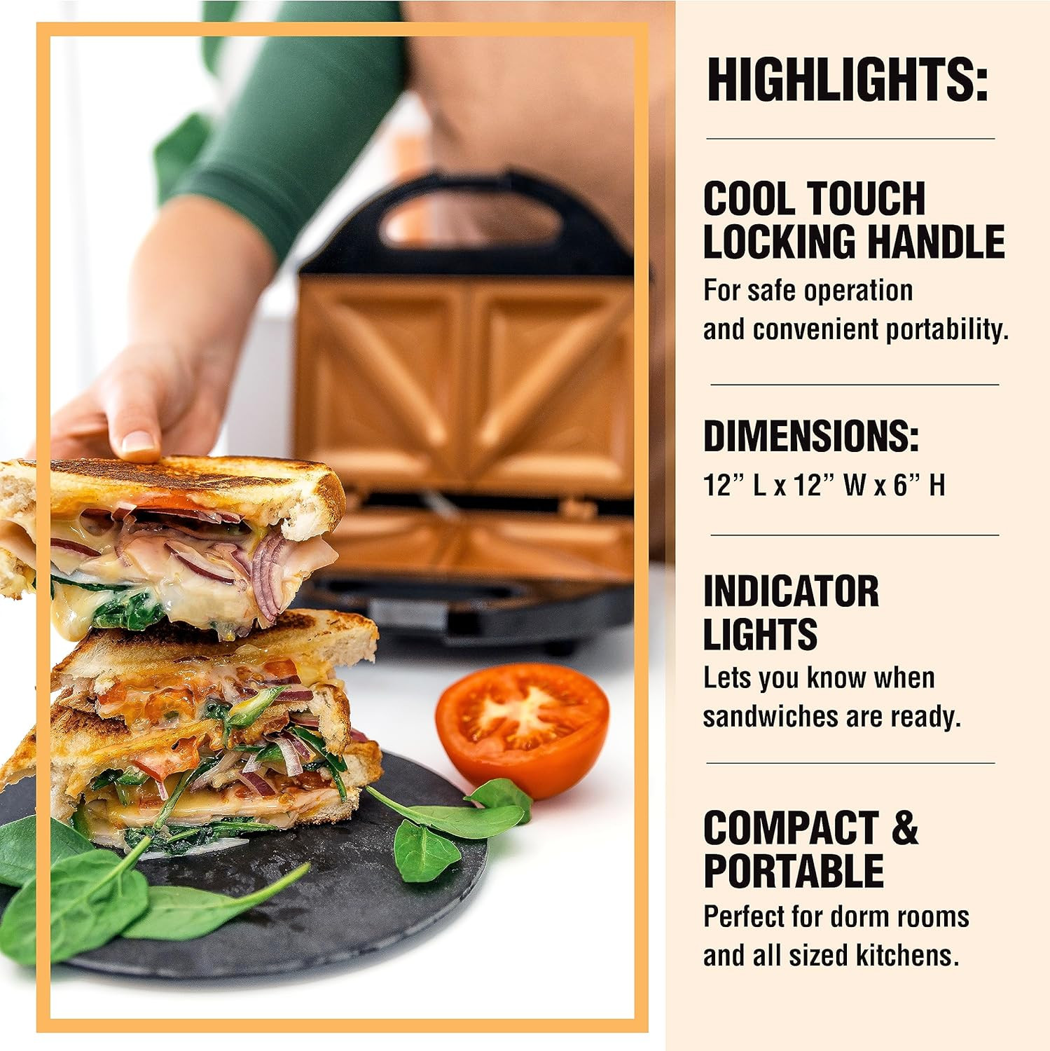 Gotham Steel Nonstick Panini Press Sandwich Maker, 2In1 Breakfast Sandwich Maker