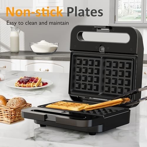3 in 1 Electric Sandwich Maker with Removable Nonstick Plates – 1000W,Black |…