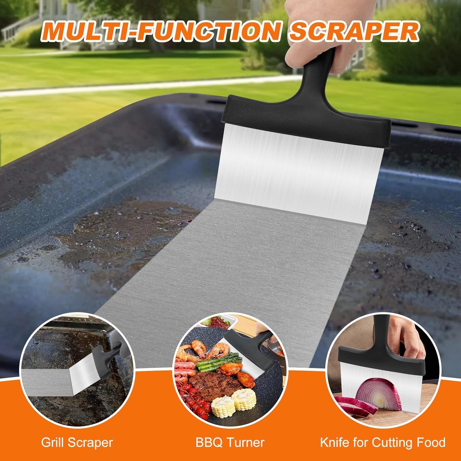 Griddle Scraper, Stainless Steel Flat Top Grill Scraper with 5″ Handle,…