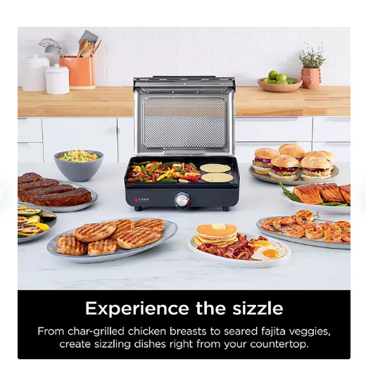 Ninja Sizzle Smokeless Indoor Grill & Griddle, Includes Grilling Accessories