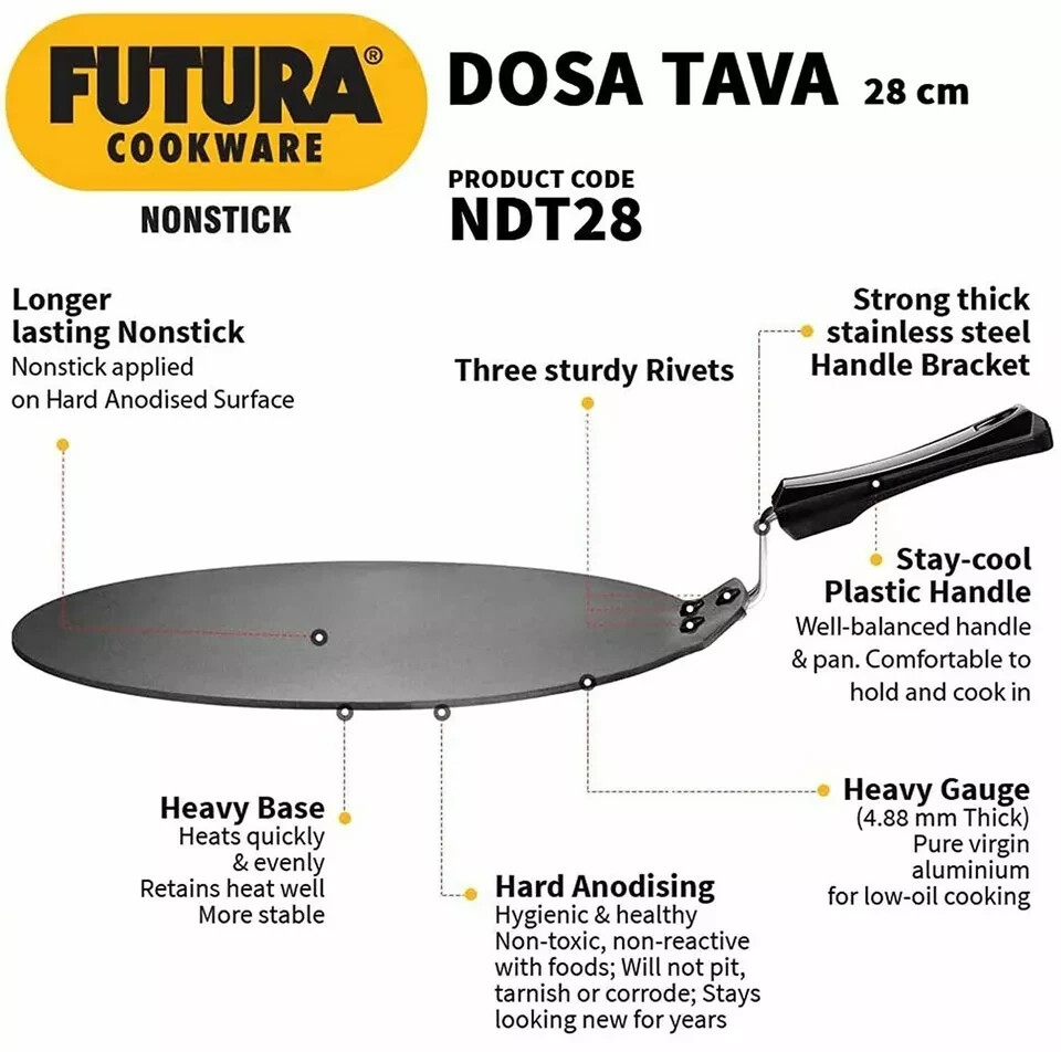 Hawkins Futura Nonstick Dosa Tava, Diameter 28 cm, Black Color (NDT 28)
