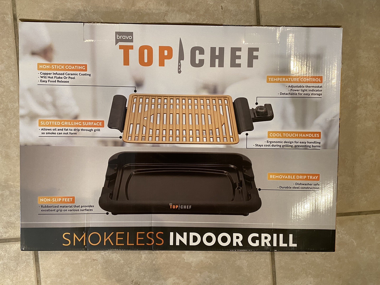 Top Chef Smokeless Indoor Grill Non-Stick Surface Dishwasher Safe -New In Box