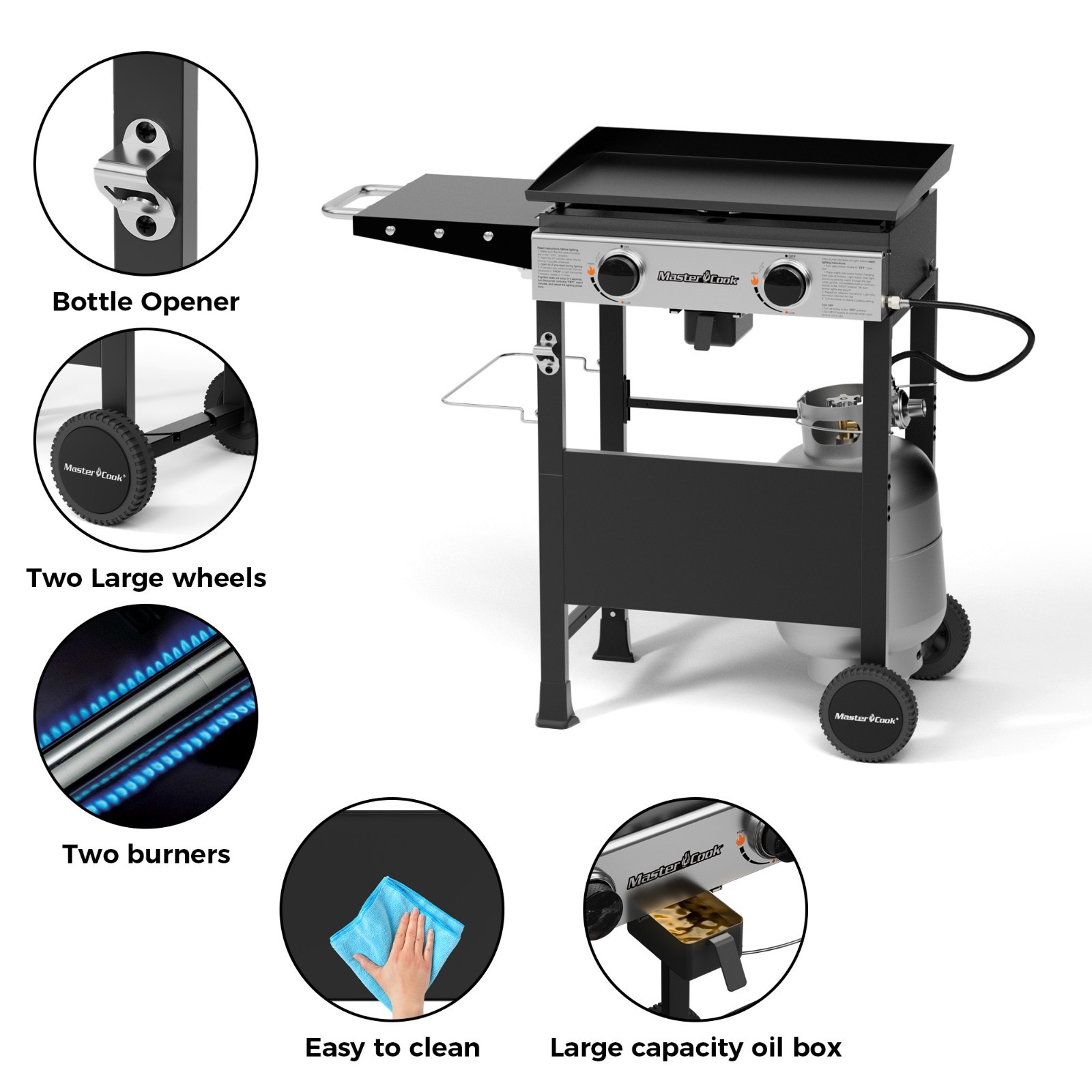 MASTER COOK 23 inch Griddle,2-Burner Flat Top Propane Grill,24,000 BTU,wirh Hood