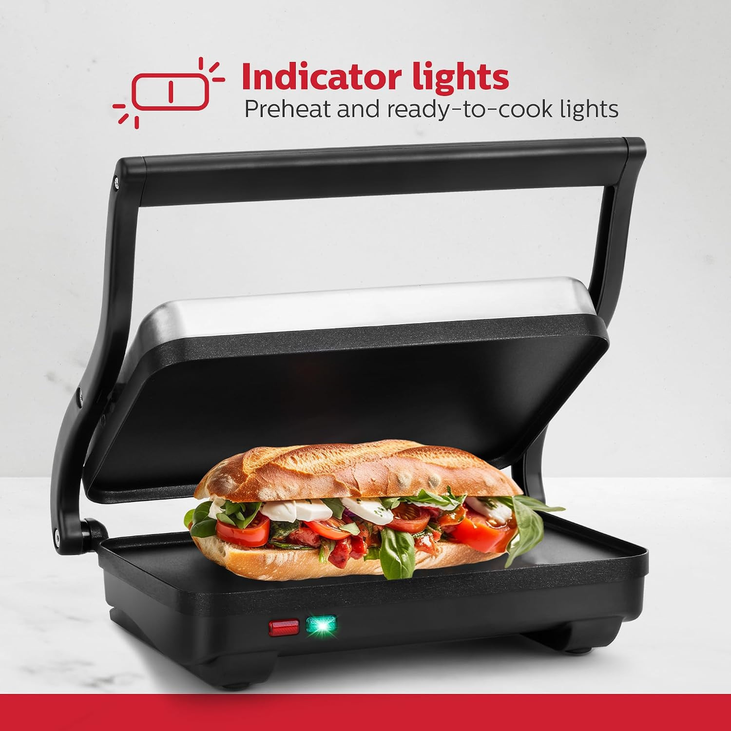 Electric Griddle for Toasting Sandwiches, Various Snacks – Black/Stainless Steel