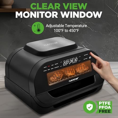 NutriChef Indoor Smokeless Grill Air Fryer 6L 7 Functions