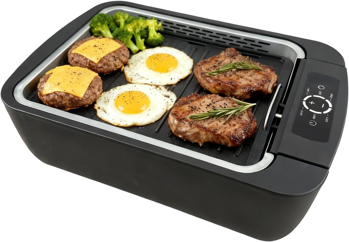 16″ Indoor Smokeless Grill 1100W Electric BBQ Griddle Non-Stick 5-Serving Black