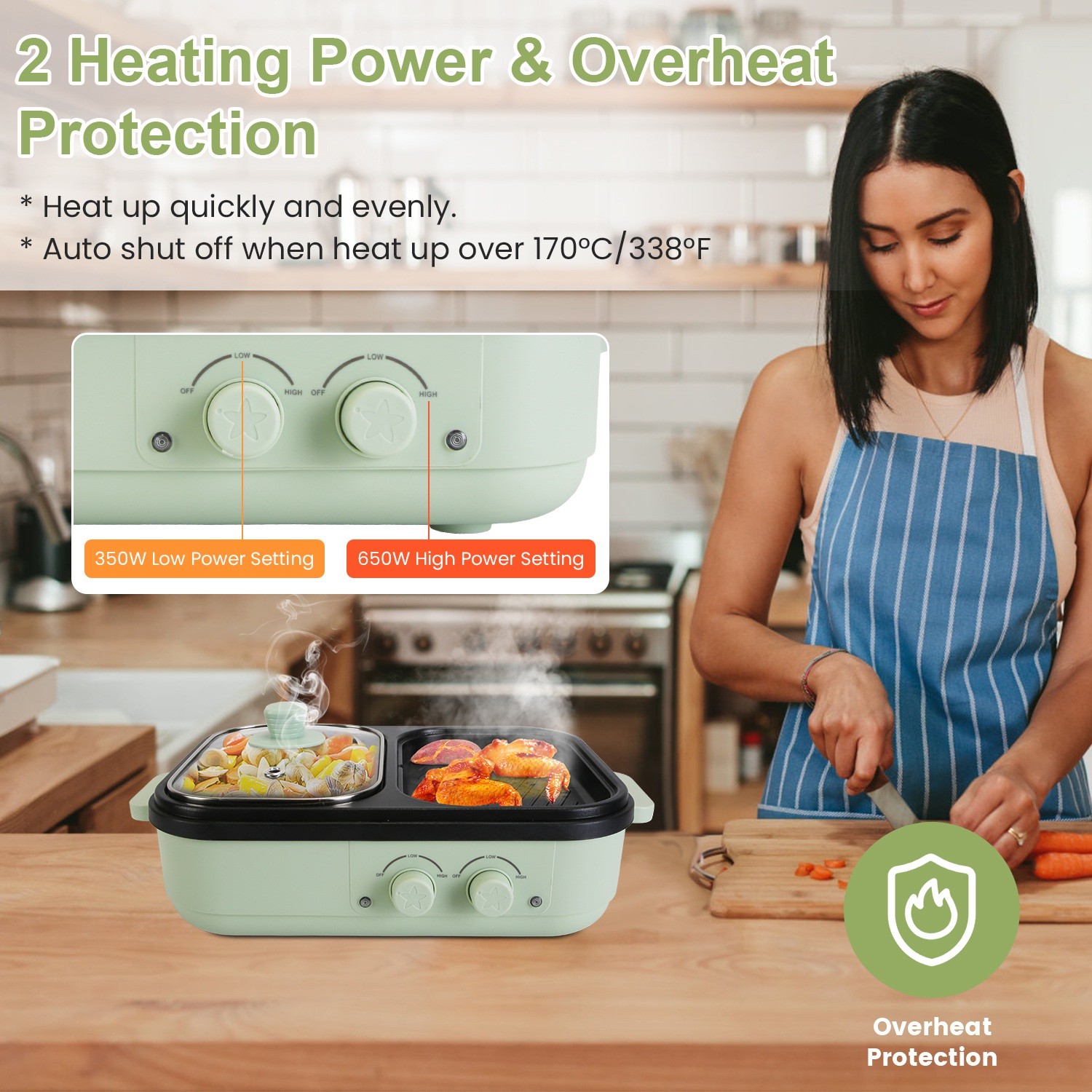 Electric 2in1 Hot Pot Griddle BBQ Grill Hot Pot Oven Non-Stick Frying Pan 1300W