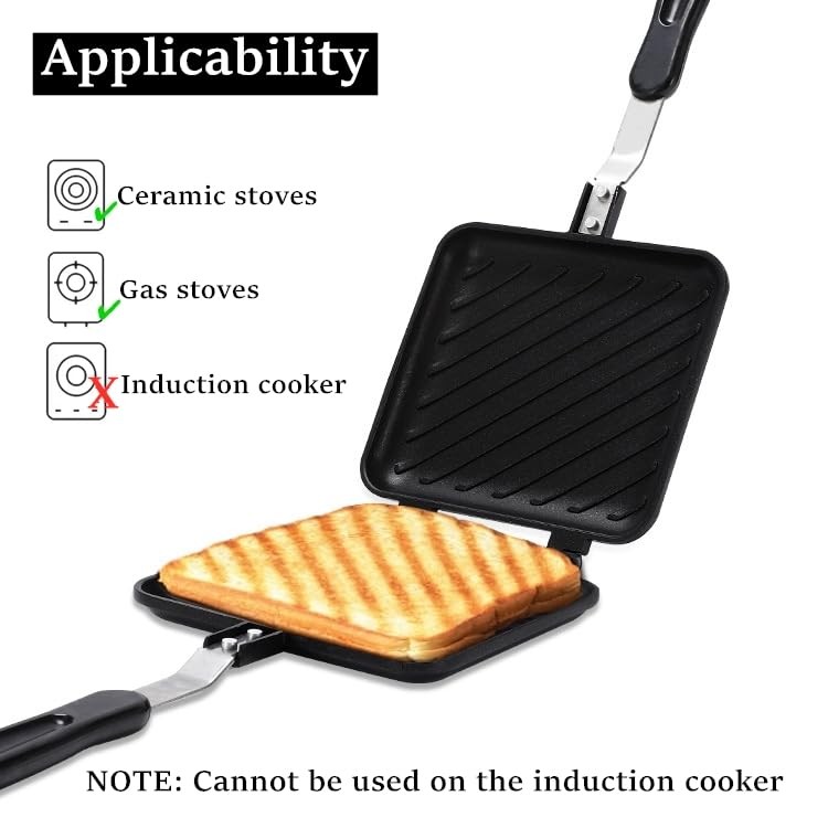 Sandwich Maker, Grilled Panini Maker Pan with Non-Stick Plates, Stovetop Toas…
