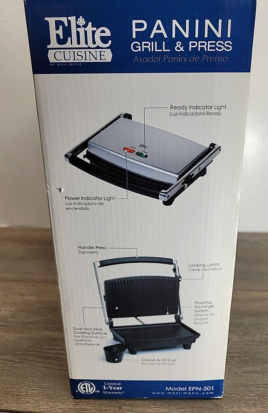 Elite Cuisine 2 In 1 Panini Grill & Press Dual Function Grill Model EPN-501
