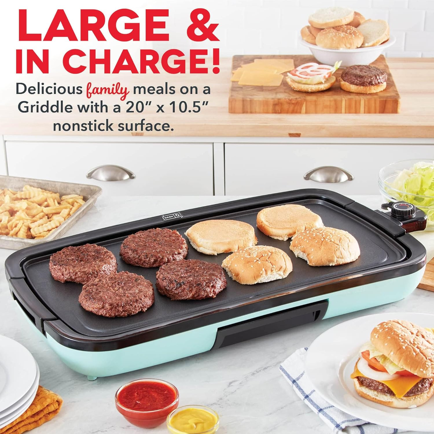 Deluxe Everyday Electric Griddle, Removable Nonstick Plate, Aqua | Flat Top Gril