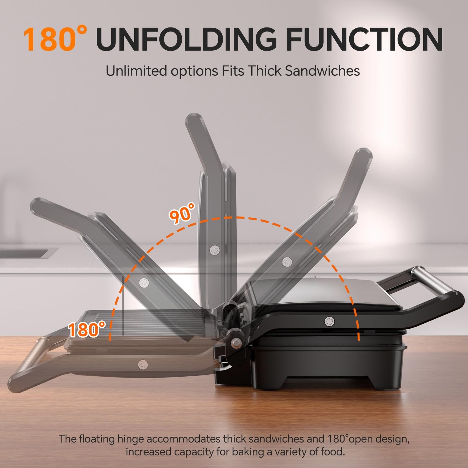 Panini Press Grill, 1000W Sandwich Maker with Non-Stick Coated Plates, Opens …