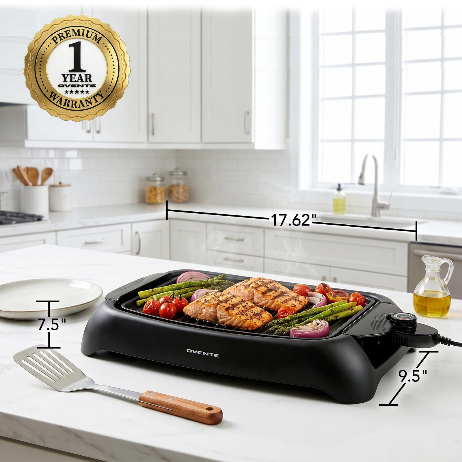 OVENTE Electric Indoor Grill, 13×10 Inch Non-Stick Plate, Black GD1632NLB