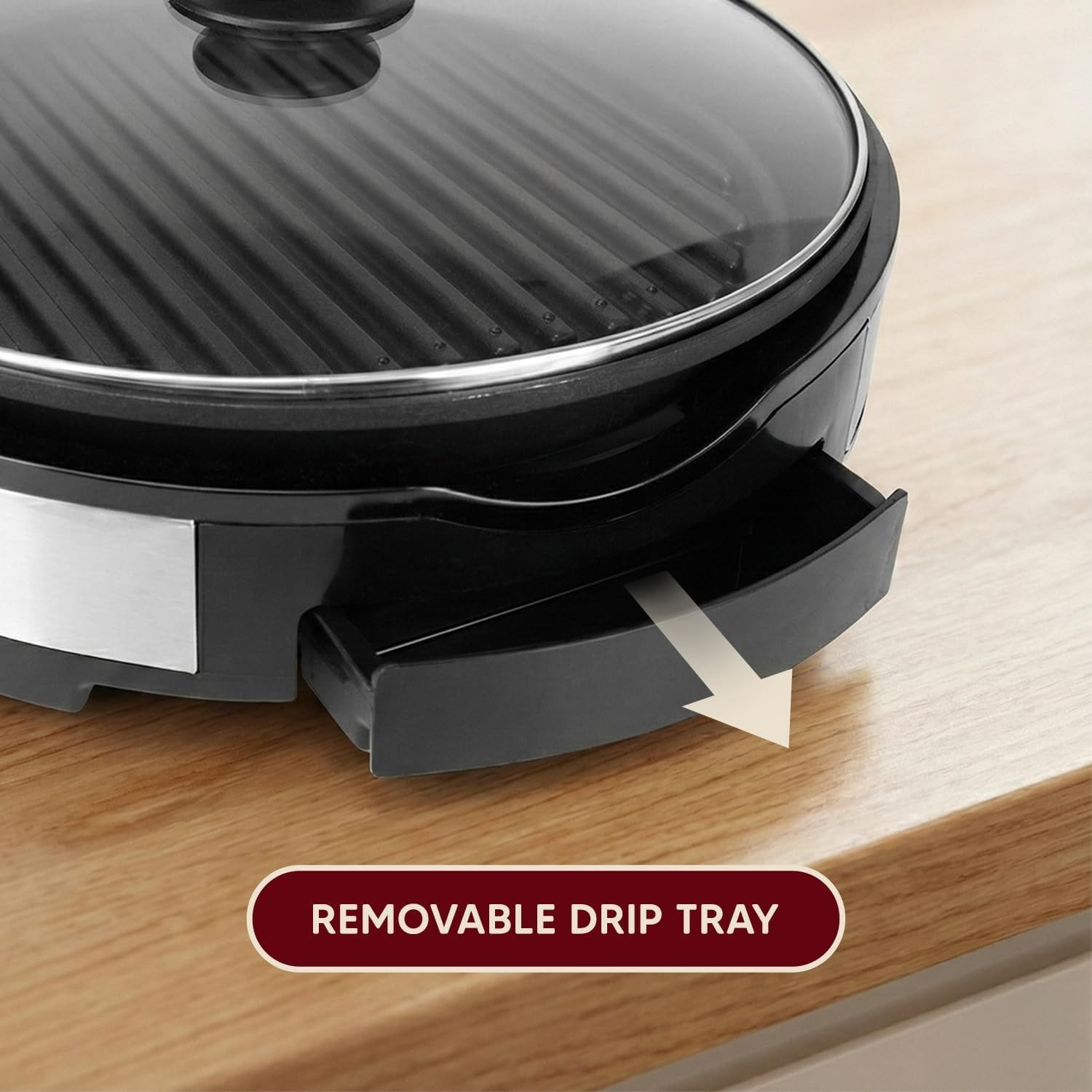 Indoor BBQ Grill 12″ with Glass Lid & Dishwasher Safe Parts – Quick Heat Up