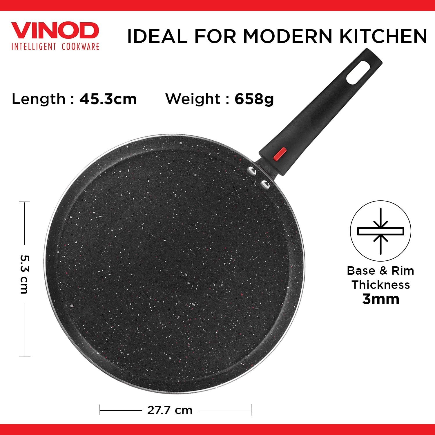 Vinod Stick-Free Aluminium Dosa Tawa with Removable Handle, Induction Base