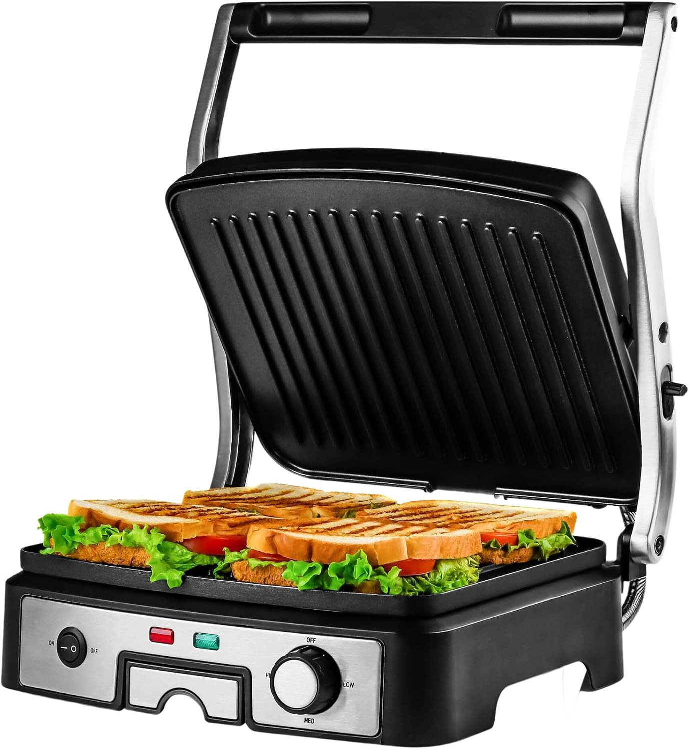 2-Serving Electric Indoor Grill & Panini Press, Black GP222B | 750W Non-Stick Pl