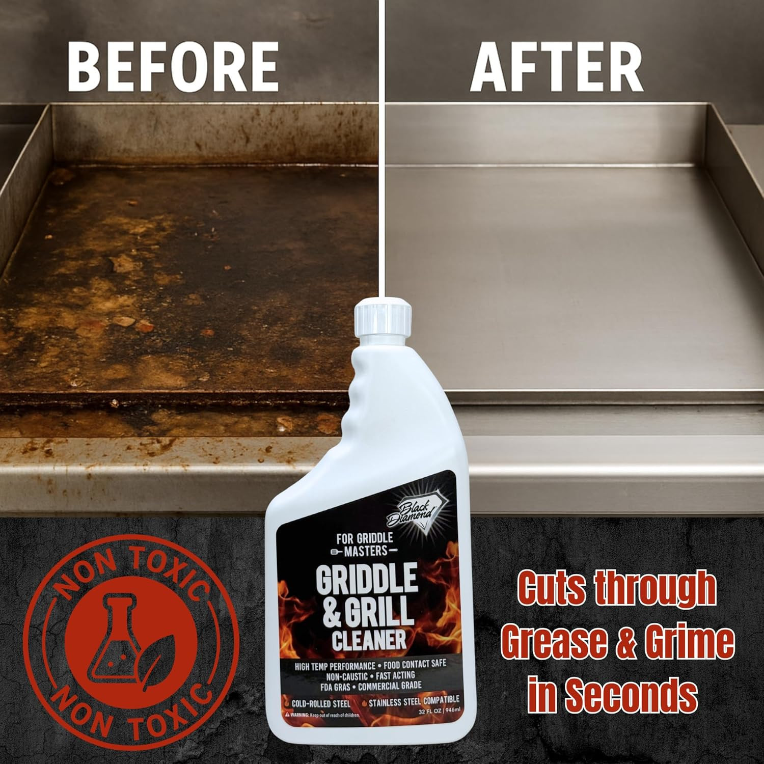 Griddle & Grill Cleaner – Flat Top Griddle Cleaner, Non-Caustic, Food-Contact Sa