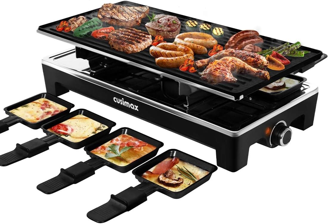 Indoor Electric Grill with Non-Stick Reversible Plate & 8 Heat-Resistant Trays