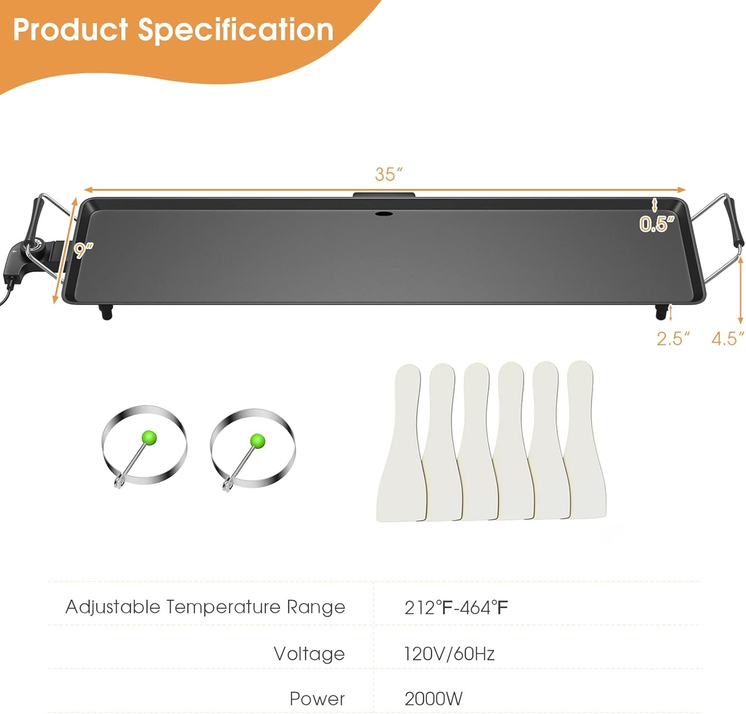 35″ Electric Griddle Teppanyaki Grill | Nonstick Extra Large Cooking Plate for P