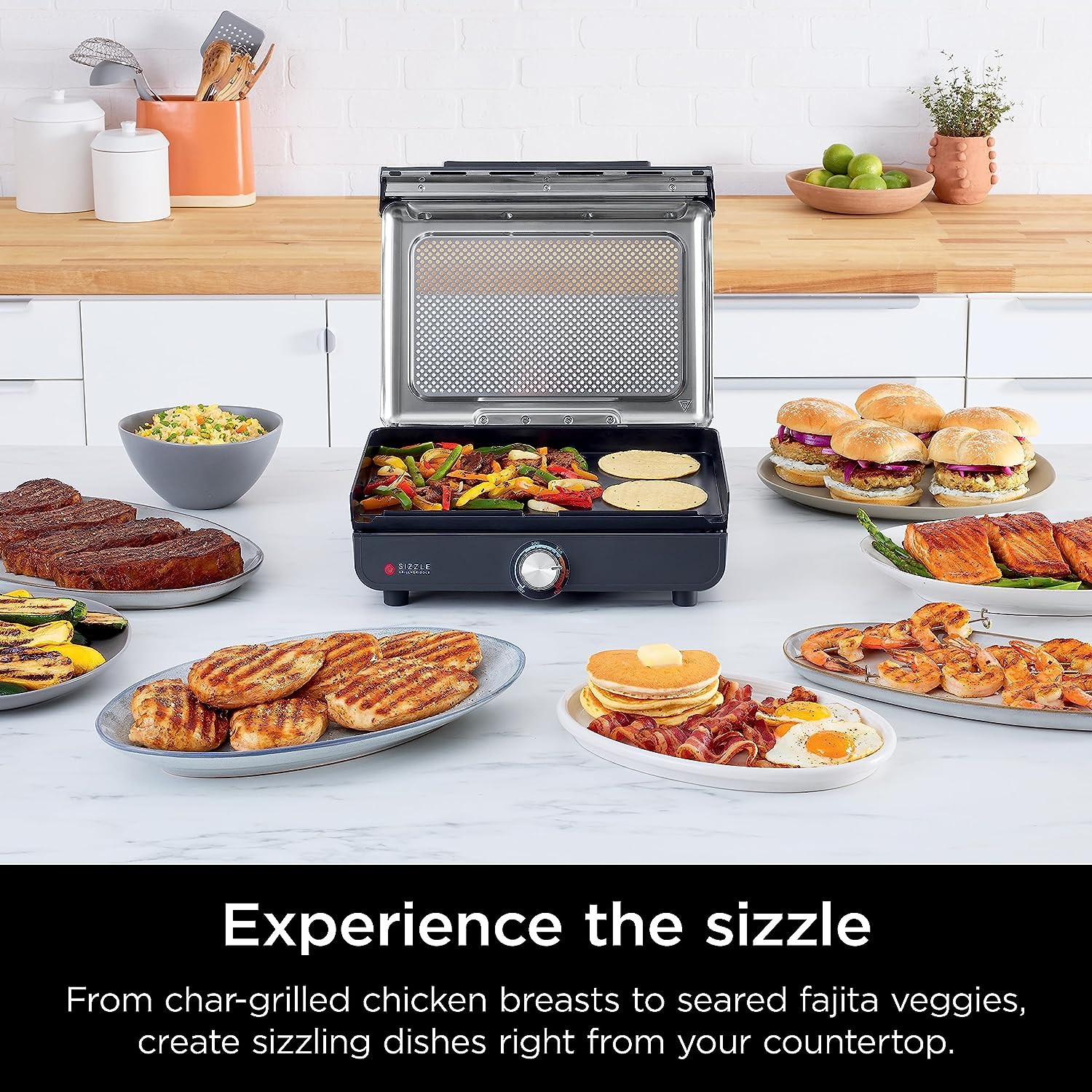 Ninja Sizzle Smokeless Indoor Grill&Griddle W14” Interchangeable Nonstick Plate