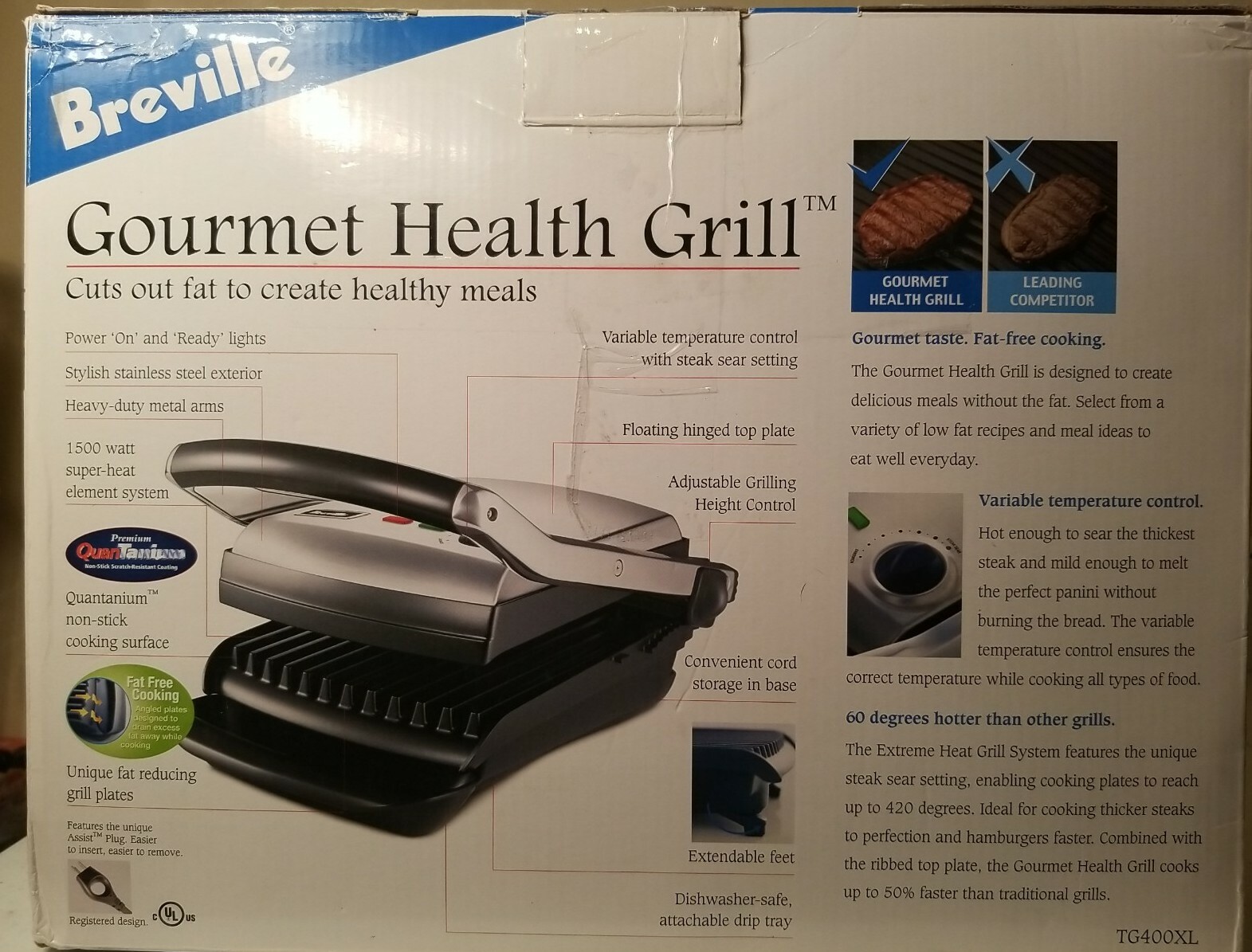 Breville health TG400XL 1500-Watt Gourmet Health Grill Panini Press Open Box