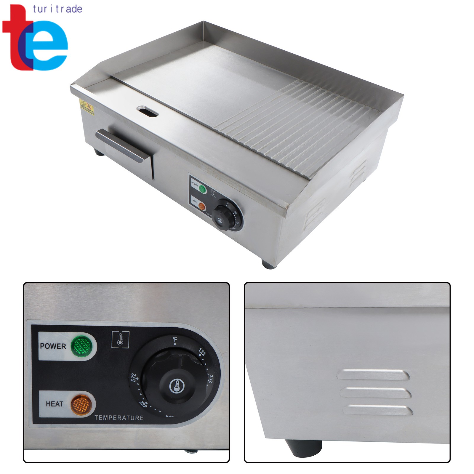 Commercial Electric Griddle, 1600W Countertop Half-Flat Top Grill, 22in