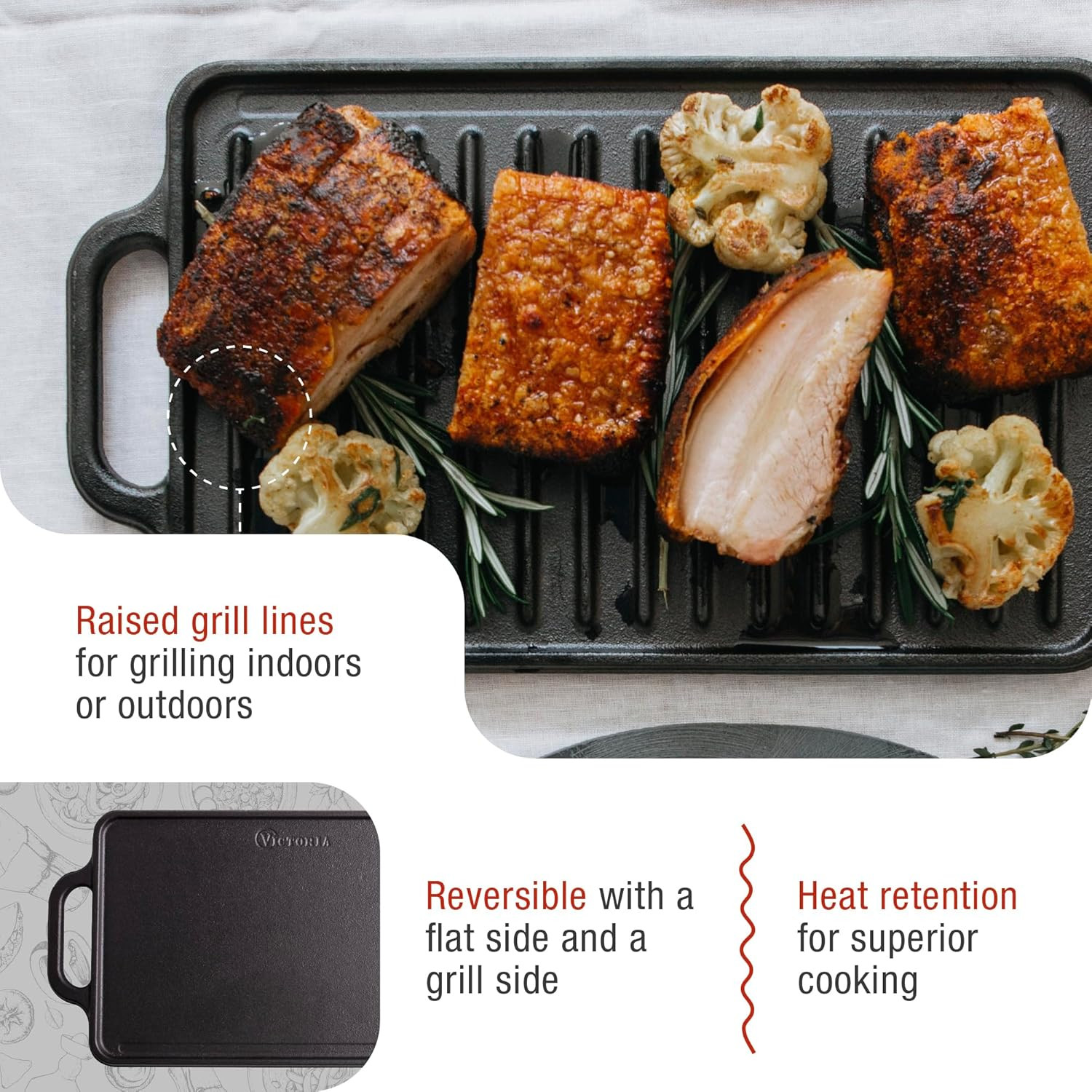 Rectangular Cast Iron Griddle. Double Burner Griddle, Reversible Griddle Gril…