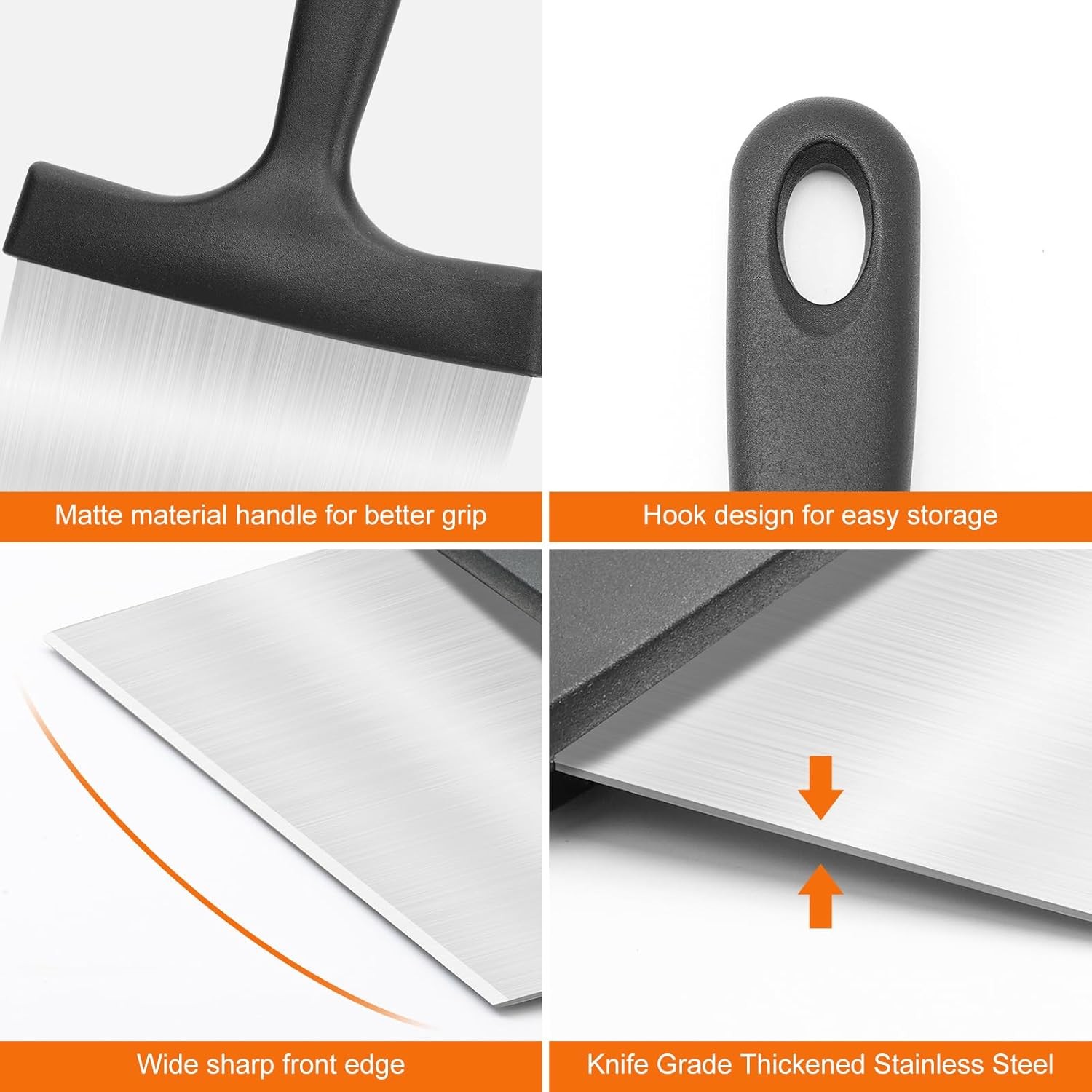 Griddle Scraper, Stainless Steel Flat Top Grill Scraper with 5″ Handle,…