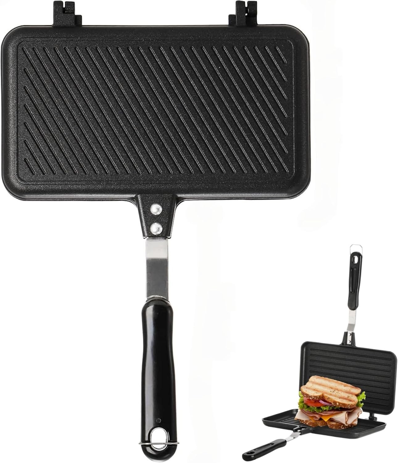 Sandwich Maker, Non-stick Grill Panini Maker Pan with Handle, Stovetop Toaste…