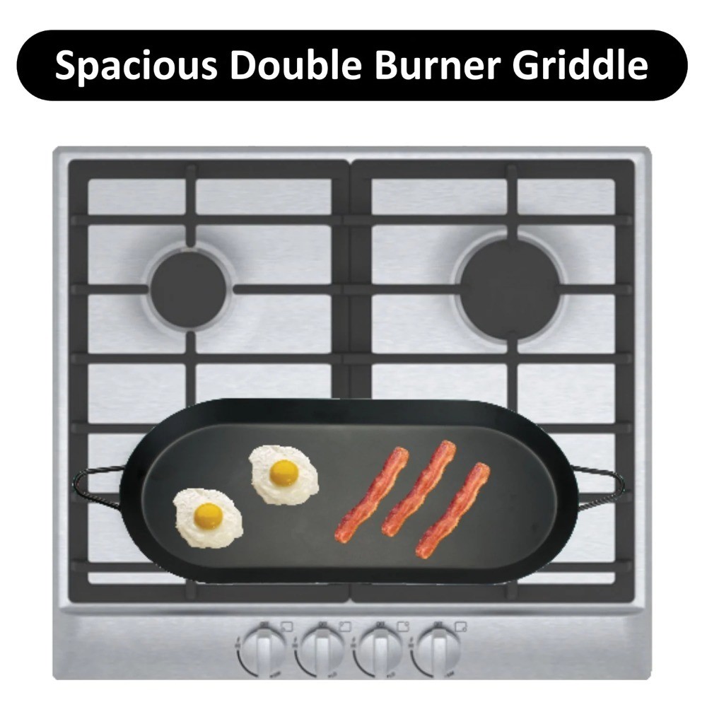 Double Burner Carbon Steel Comal Griddle Nonstick 18 x 8.5 Inch