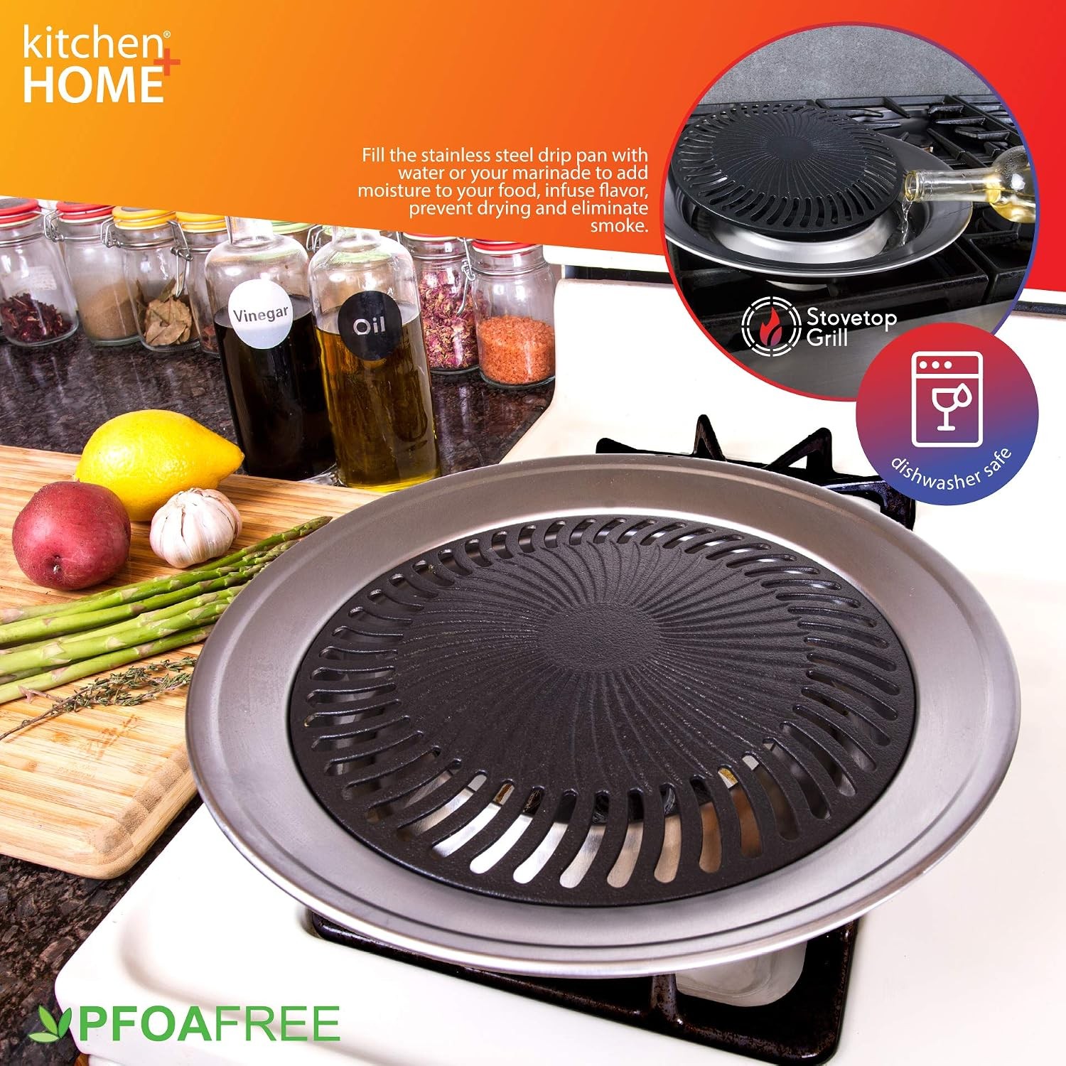 Stove Top Smokeless Grill Indoor BBQ Stainless Steel w/ Double Coated Non Stick