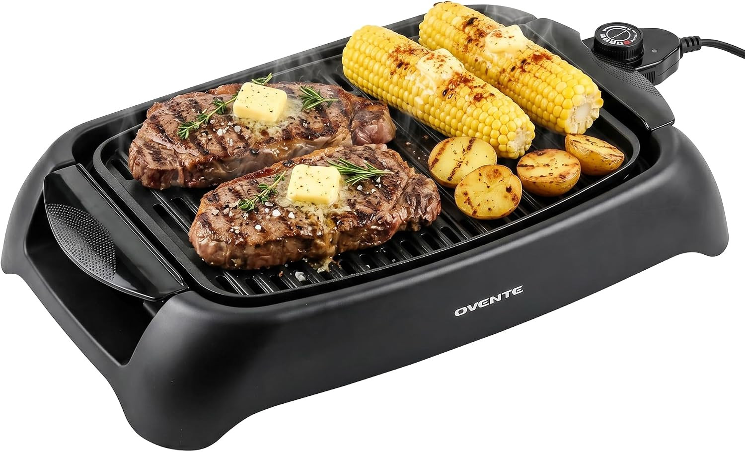 Electric Indoor Grill, 13″x10″ Non-Stick Plate, 1000W, Adjustable Temp