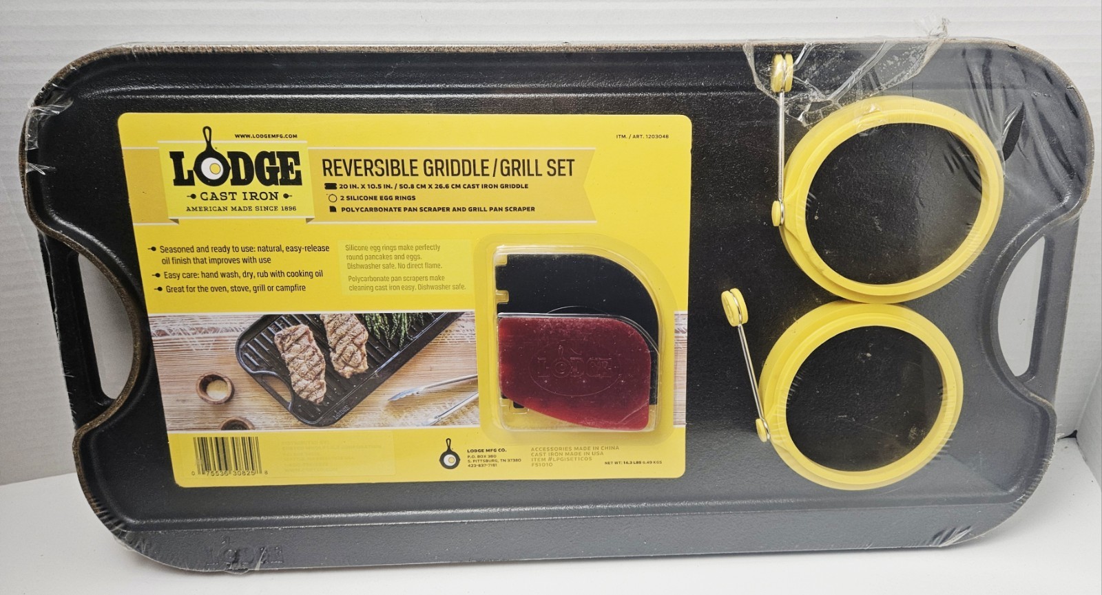 Lodge Cast Iron Reversible Grill/Griddle 20-inch x 10.5 Inch Camping New Unused