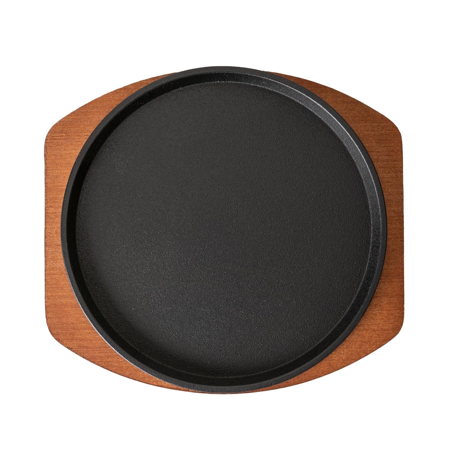 Cast Iron Steak Plate Sizzle Griddle Wooden Base Fajita Grill Round 8 Inch