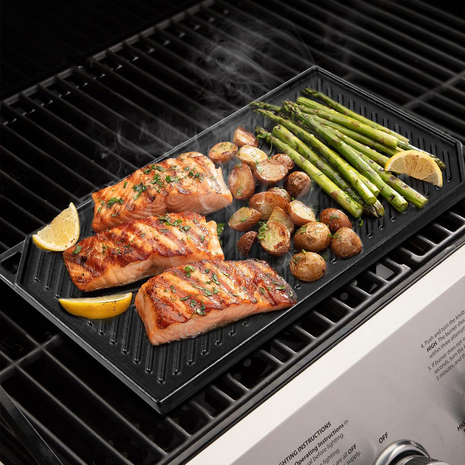 Reversible Cast Iron Griddle 16.5 Inch x 9.5 Inch Pan For Gas Grill Stove Top