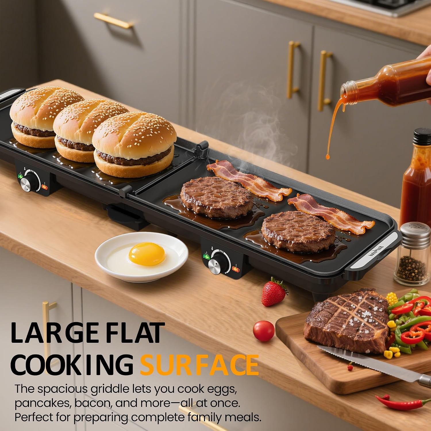 Sunvivi 38” Extra Large Electric Griddle – Foldable Grill Nonstick Plate | with