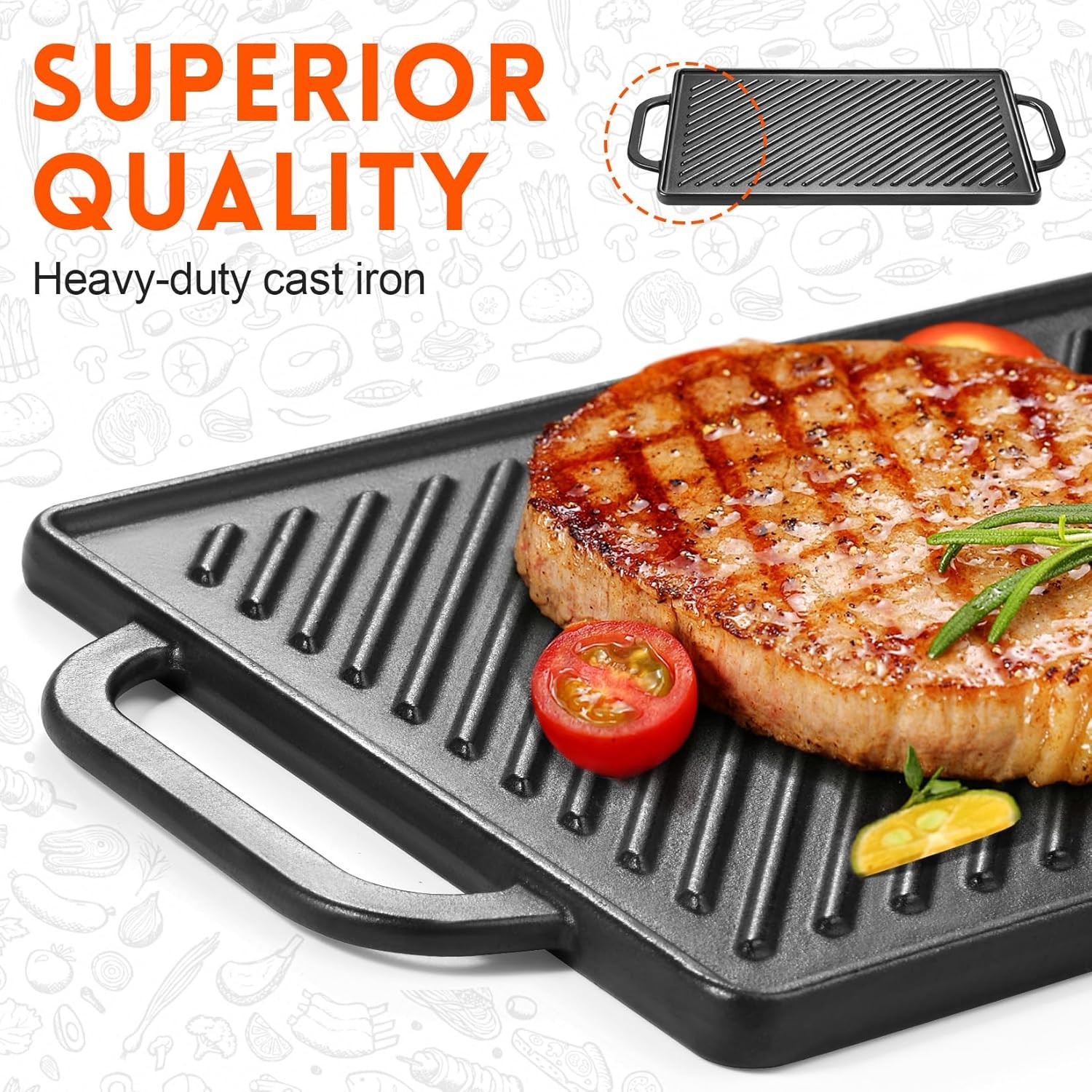 Cast Iron Reversible Grill Griddle，Double Sided Grill Pan Perfect for Gas Grills