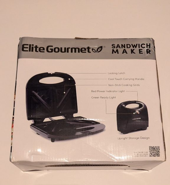 Elite Gourmet Sandwich Maker Non-Stick Grilled Cheese Panini Press Black NEW