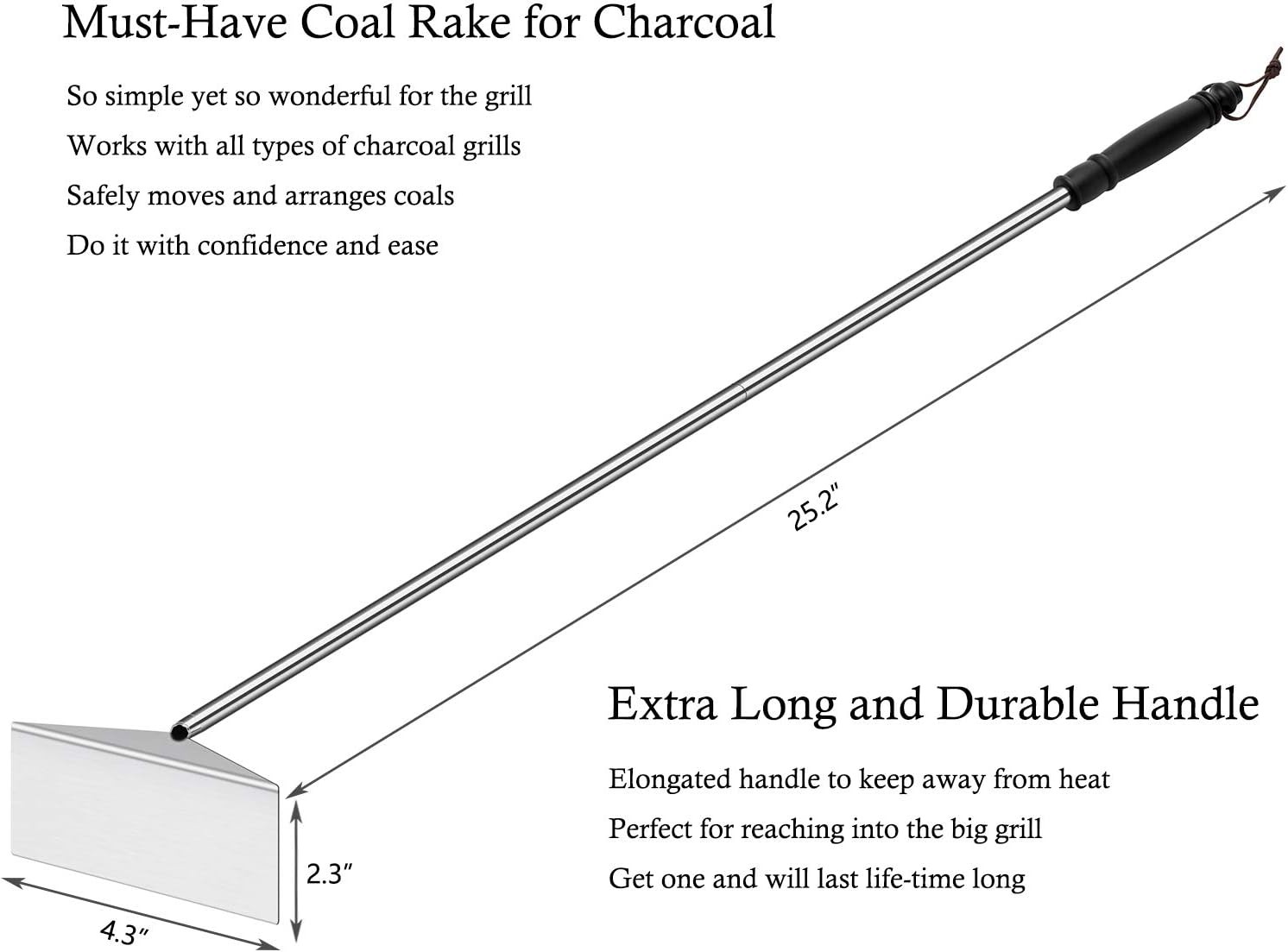 Charcoal Grill Ash Rake Hoe for Fireplace Wood Stove Pizza Oven, Stainless…