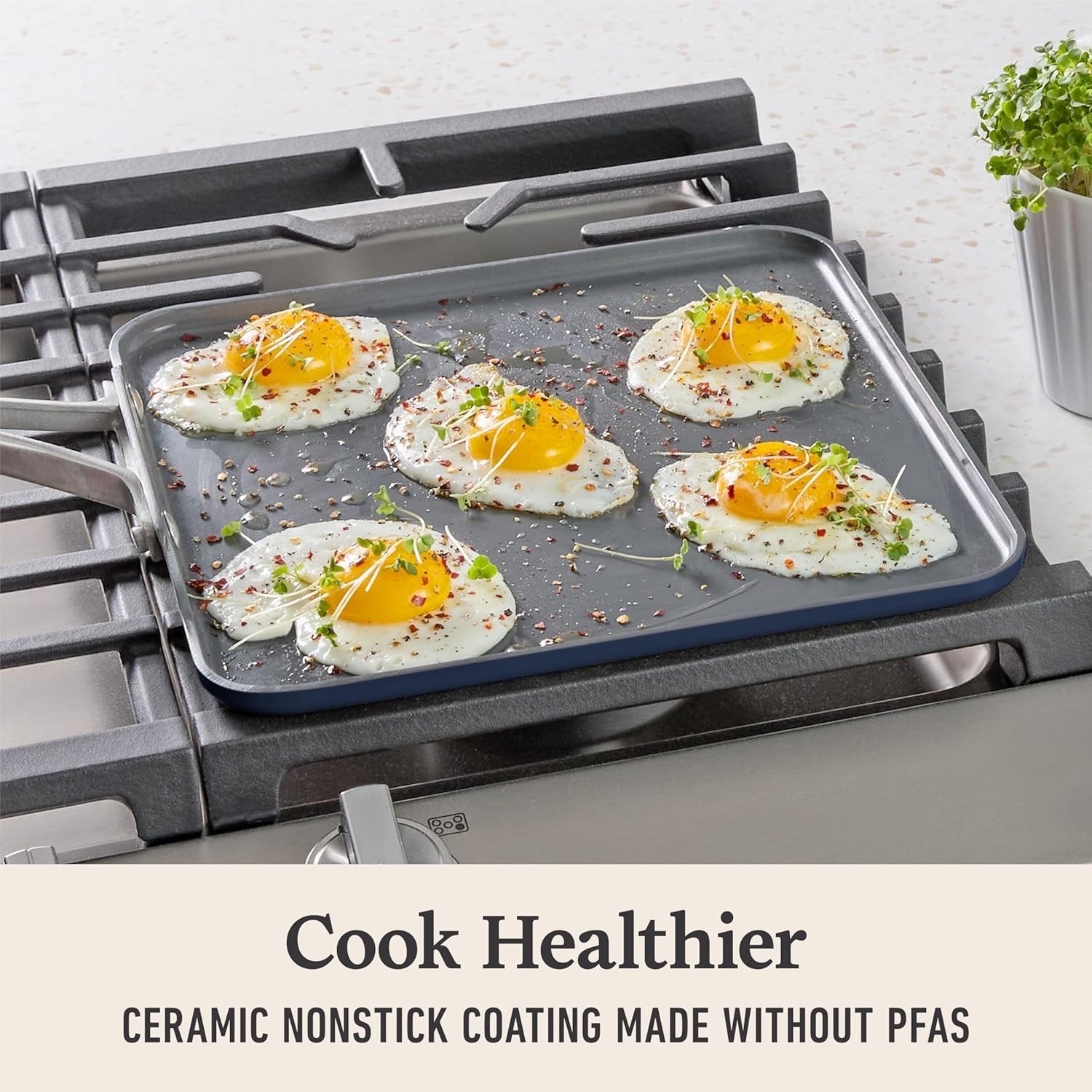 Ceramic Nonstick Square Griddle 11 Inch Non Toxic PFOA Free Cookware