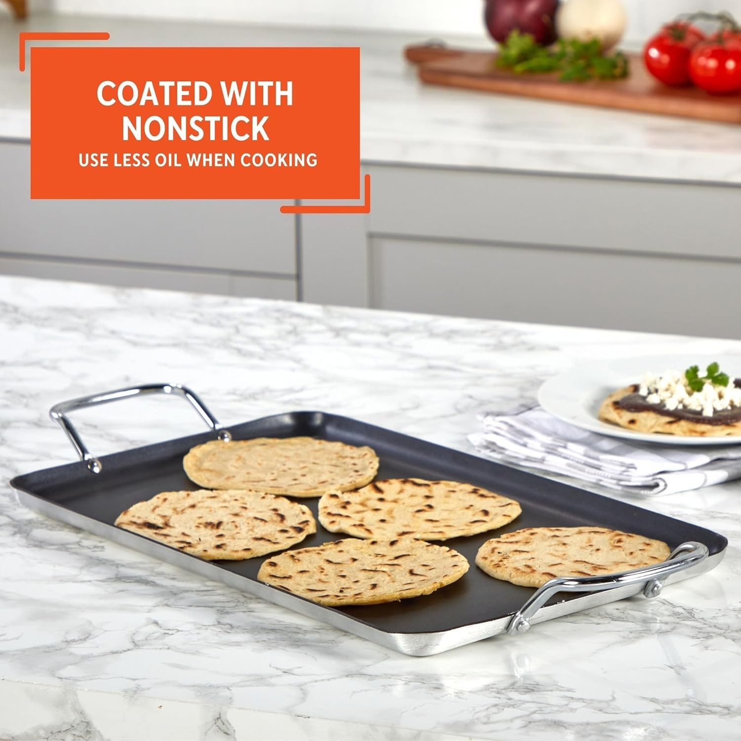 Double Burner Griddle Non-Stick 20-Inch, Black