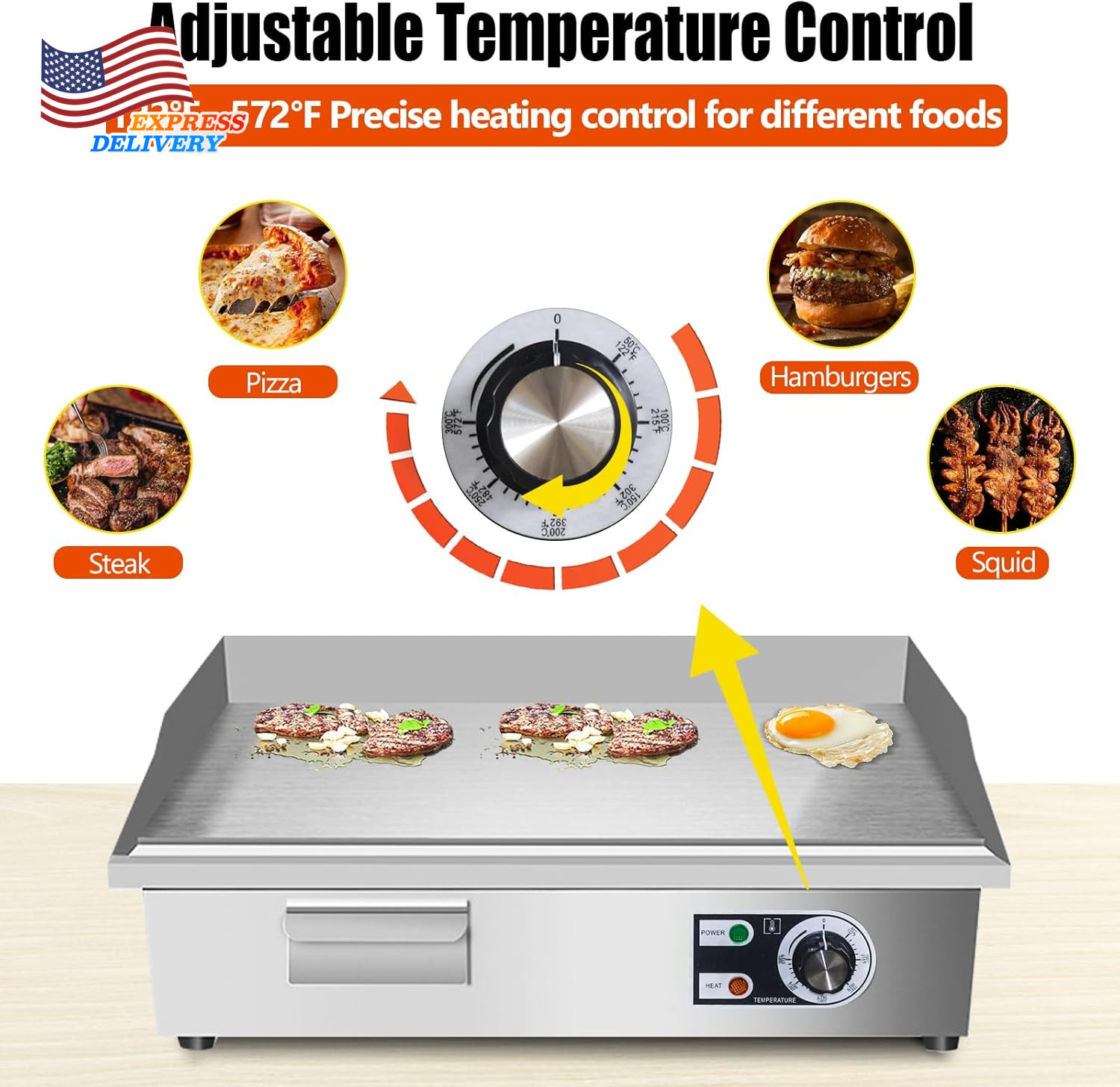 22″ Commercial Electric Griddle,Electric Countertop Flat Top Griddle,110V 1600W