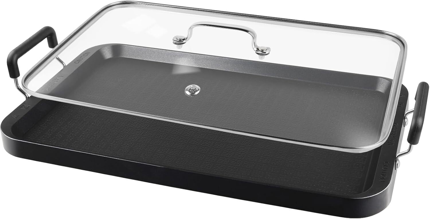 2 Hearth Griddle Plates with Glass Lid, Glass Hearth Griddle, Aluminum Griddle